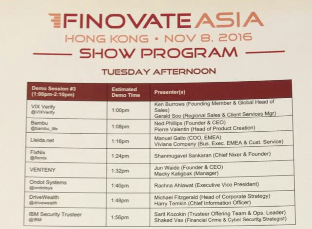 fixrnix's tweet photo. #FixNix demo has been scheduled at 1:24pm #FinovateAsia #HKFintechWeek our CEO @sshanmugavel will present our flagship product #FreshGRC! https://t.co/xidZHMt9G0