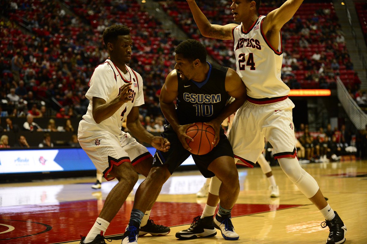 CSUSM_MBB's tweet image. #CSUSM falls in exhibition vs. @GoAztecs, 80-42, in final preseason tune-up. Regular season starts Friday vs. Biola. #CSUSMHoops