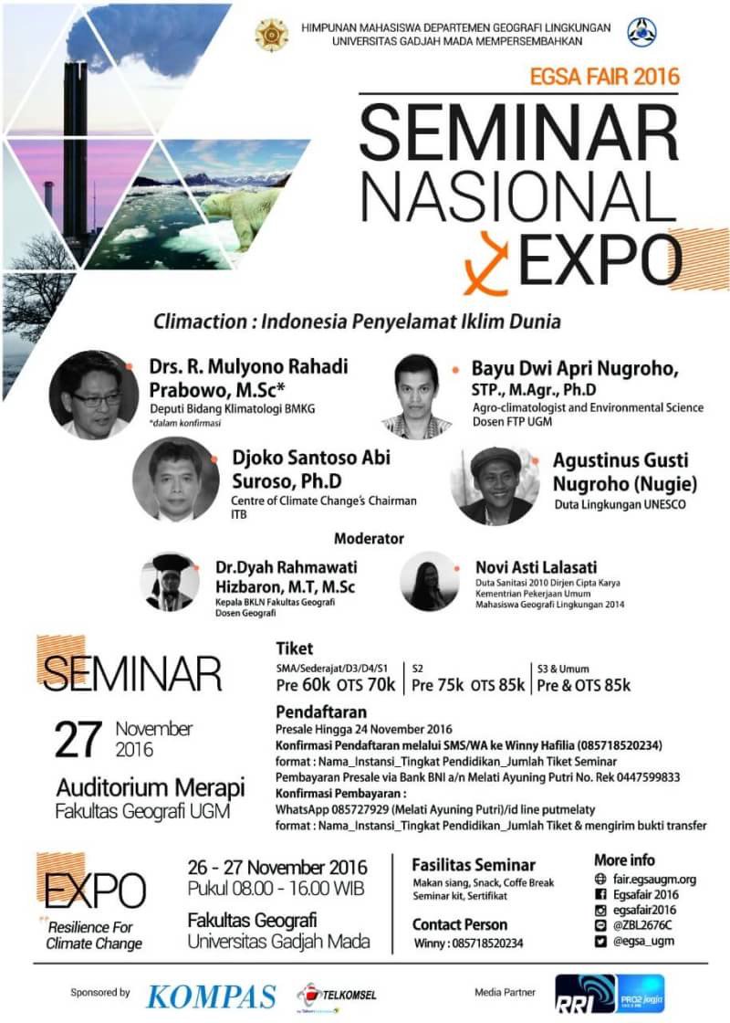 pramesafira's tweet photo. Seminar Nasional dan Expo EGSA FAIR 2016
#UGM #SEMINAR #EXPOjogja #PerubahanIklim #Ketahananiklim #Yogyakarta #eventugm #seminaryogya https://t.co/UGlXQjWbp2