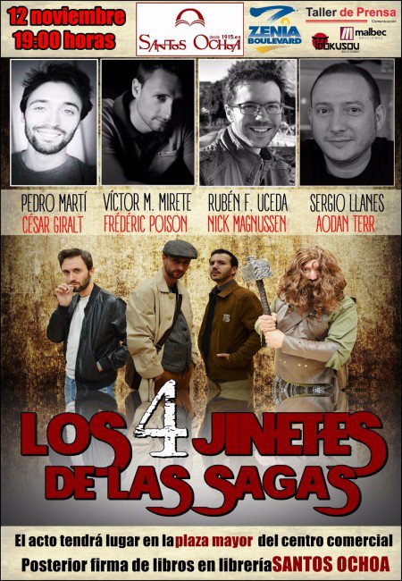 Sábado,19h en <a href="/ZeniaCC/">Zenia Boulevard</a> los 4 jinetes de las sagas con <a href="/sergiollaro/">Sergio Llanes</a> @VicmanProductio <a href="/RubenFernandez/">Rubén F. Uceda</a> y <a href="/pedro16marti/">Pedro Martí</a>