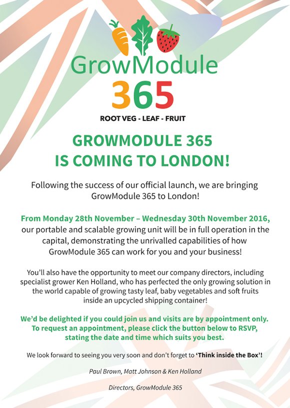 growmodule365's tweet photo. #GrowModule365 is coming to #London 28/11/16-30/11/16! Want to see how we grow? E: info@growmodule365.co.uk or DM for an invitation! https://t.co/PFHbM9QkMZ