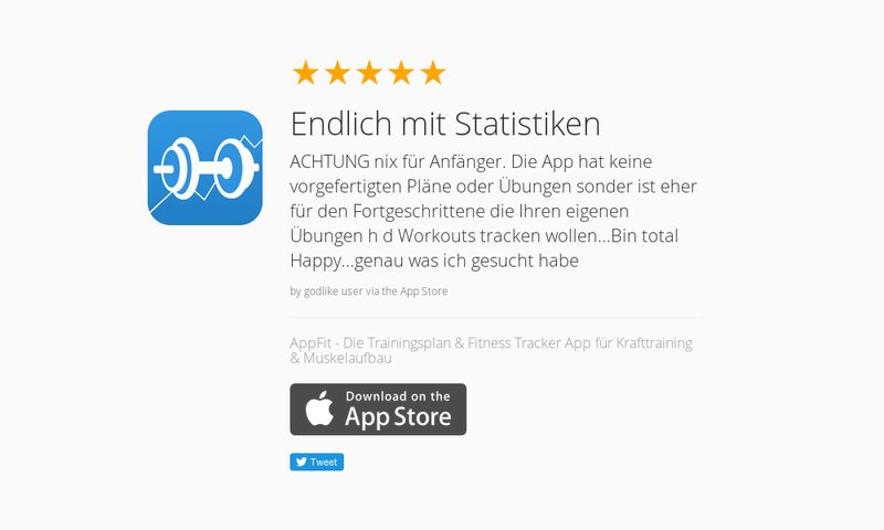 AppFitApp's tweet image. 5 Star Review: "Endlich mit Statistiken: ACHTUNG nix für Anfänger. Die App hat keine vorge…" launchkit.io/reviews/HBi8QX…