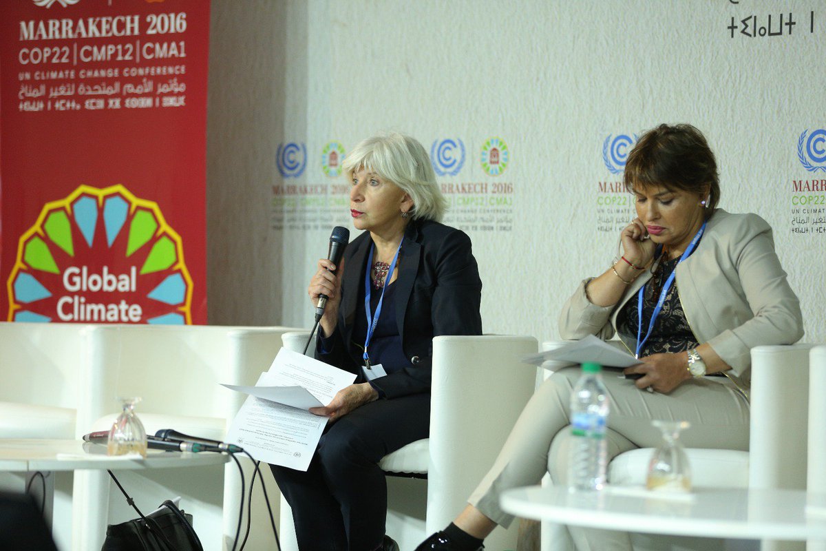 COP22's tweet photo. Suivez en direct le lancement de l'Agenda global de l'Action #GCA porté par @HakimaElHaite &amp; @LaurenceTubiana: https://t.co/NBbEwMggzb https://t.co/FtcKq7DLhr