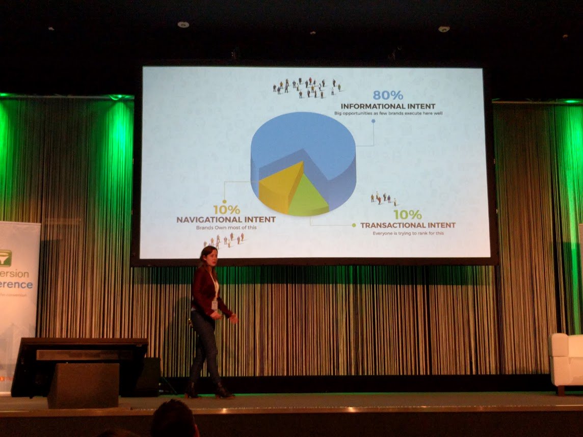 GeraldHaydtner's tweet photo. Focus on the informational intent! @jesstiles at #ConvCon @ConversionKonf https://t.co/cW6Tc3rOKC