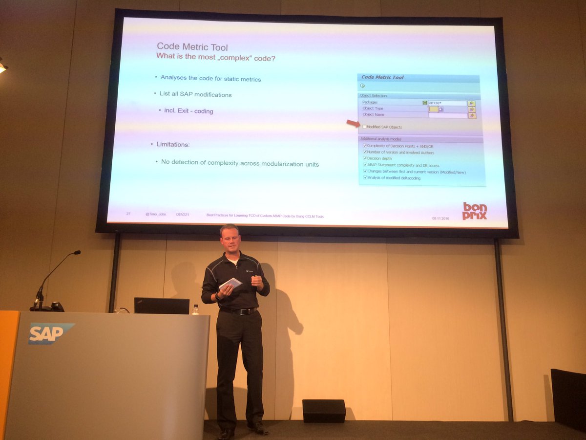 LarsHvam's tweet image. #DEV221 @Timo_John talking about ABAP custom code management #SAPTechED