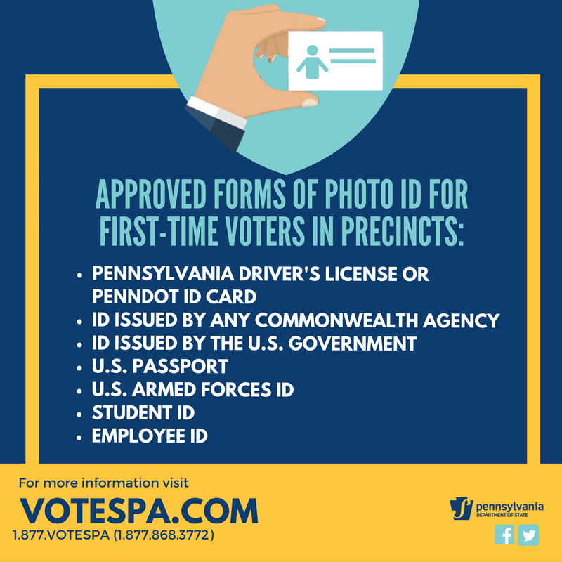 PAStateDept's tweet photo. ATTENTION FIRST-TIME VOTERS: When voting, you are required to show APPROVED NON-PHOTO or PHOTO ID. Check out what to bring when voting 👀 ➡️ https://t.co/5cMrDfsd1E