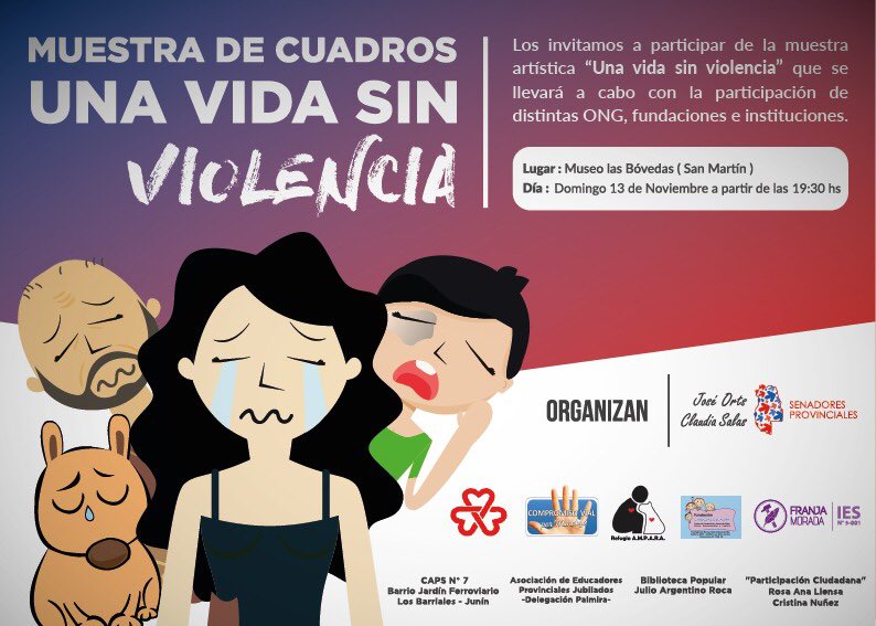 "Ni a ella, ni a él, ni a vos, ni a NADIE"

Muestra artística "UNA VIDA SIN VIOLENCIA" 

•Domingo 13/11
•19.30hs
•Museo "Las Bovedas"