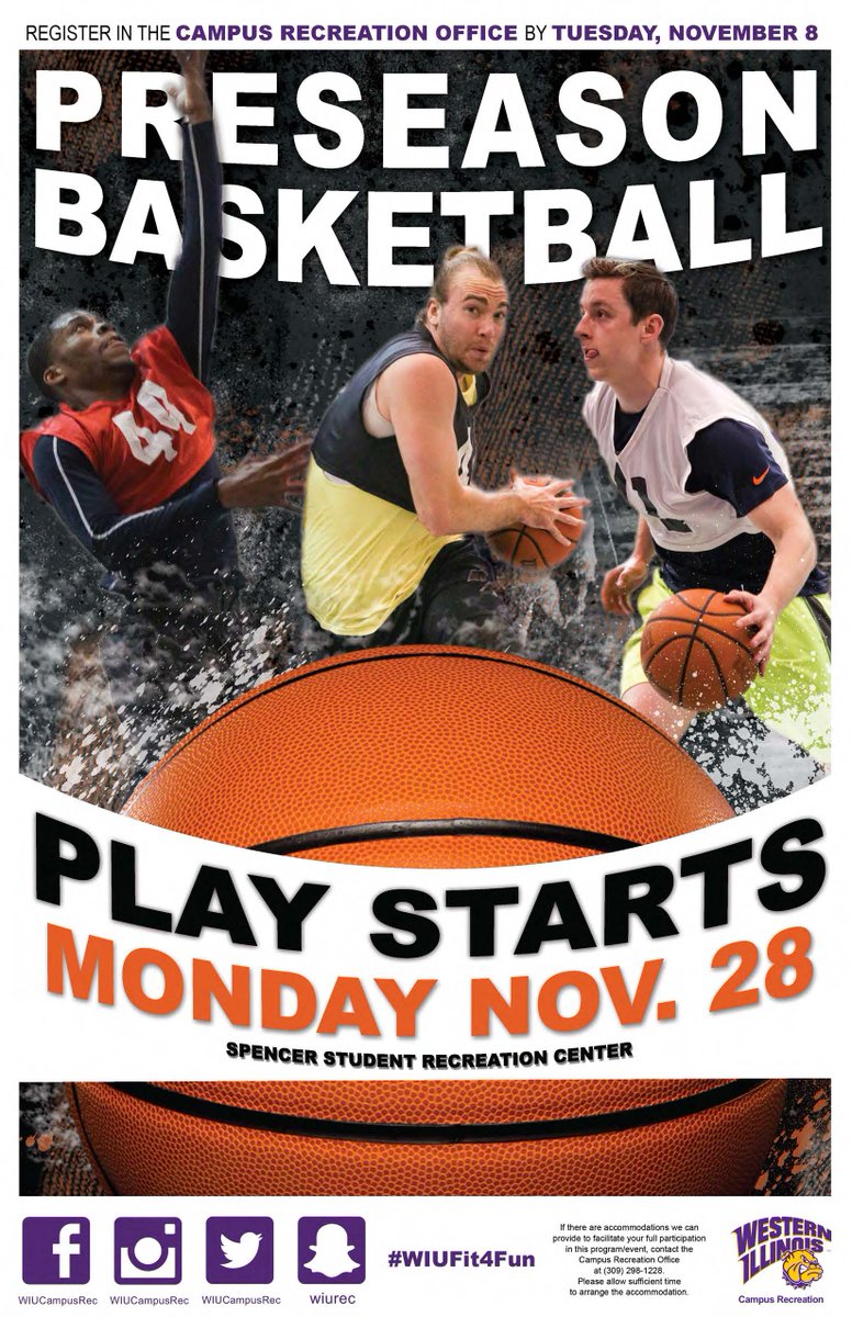 WIU_Intramurals's tweet photo. Hey #WIU Preseason Basketball starts soon. Register TODAY to PLAY! https://t.co/eKBvXHolVq  #WIUFIT4FUN https://t.co/MB3lMhdYnZ