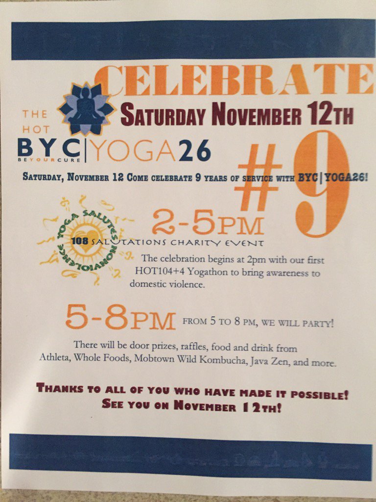 BYCYoga's tweet image. #YogaSalutes #nonviolence Nov12 at 2pm free class donation to #wearehopeworks of #HowardCounty #Anniv Party at 5!