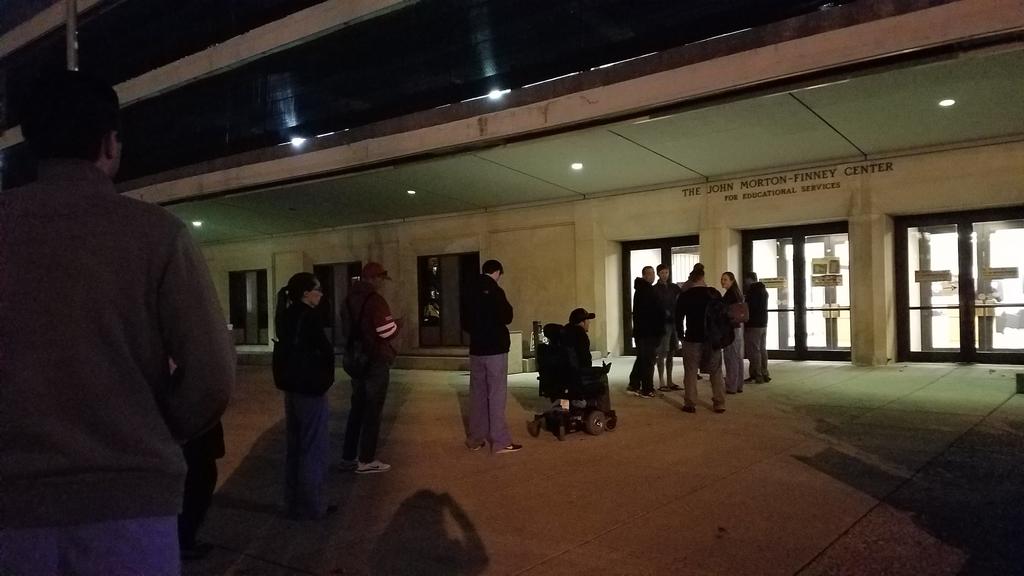byMarisaK's tweet image. Joining a short line of early risers to cast my vote when the polls open. #INvotes