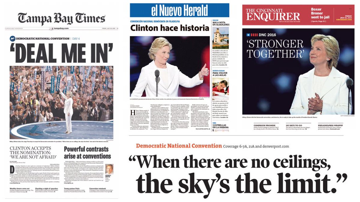 ImwithHer2016's tweet photo. Newspapers across America celebrated Hillary’s historic nomination in July—if you want to celebrate headlines again tomorrow, GO VOTE TODAY! https://t.co/TifiUnRpMQ