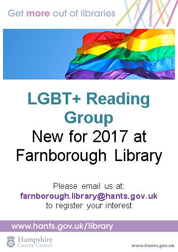 FarnboroughLGBT's tweet photo. New #LGBT Reading Group being set up in 2017 @farnboroughlib Info on flyer, pls support Pls Retweet https://t.co/REbb4BsVZ9