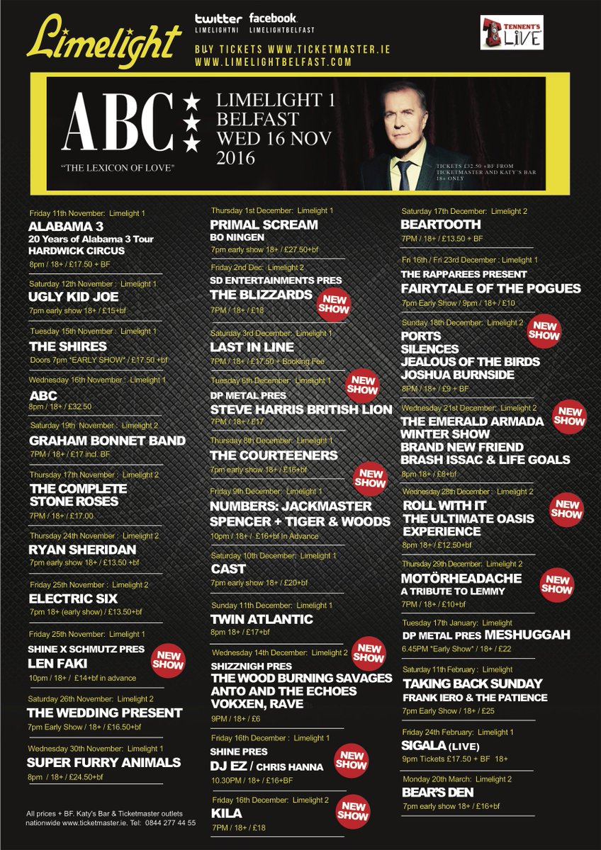 .<a href="/LimelightNI/">Limelight Belfast</a> listings competition!
RT, FOLLOW US + reply with which gig you'd love to go to &amp; you could WIN a pair of tickets! Drawn on Fri