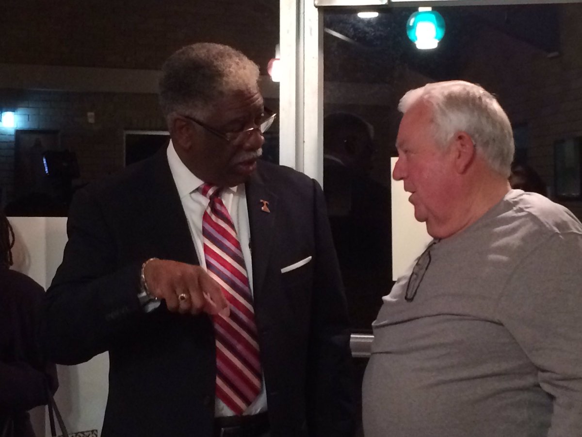 .<a href="/Lynn4Indiana/">Lynn Coleman</a> talks w/voters as he waits to vote. He says this is an "emotional" day for him w/all that is at stake