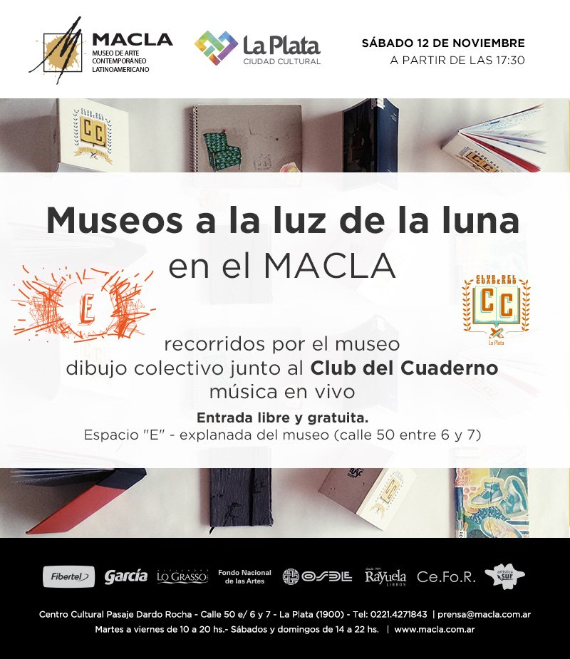 MACLAmuseo's tweet photo. Próximo sábado 12 de noviembre te esperamos para compartir Museos a la luz de la luna en el MACLA. https://t.co/BunRrmZesf