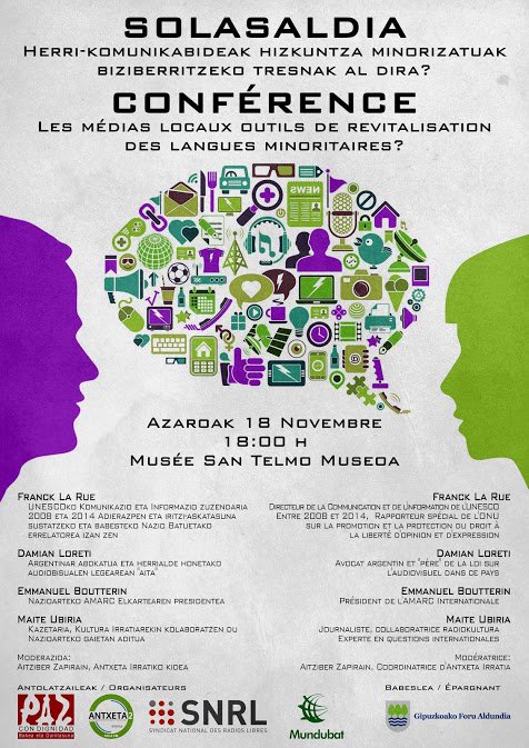 revista_pueblos's tweet photo. Recordad! El viernes 18 tertulia en Donosti ¿Son los medios  comunitarios instrumentos para revitalizar las lenguas minoritarias? https://t.co/s3VXtGgTpZ