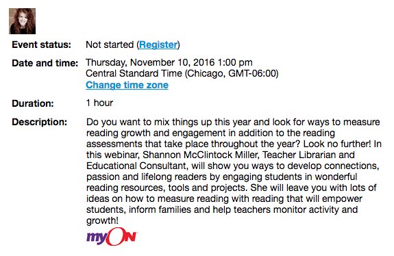 shannonmmiller's tweet photo. Don’t miss the free webinar…Measure Reading With Reading, sponsored by @myon on Nov. 10 at 1pm CST https://t.co/LIikm3RFFy #tlchat #iowatl https://t.co/TefsqIJXOP