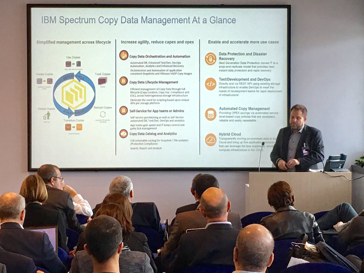 genussnase's tweet photo. #IBMSpectrumCDM presentation at #IBMstorage bootcamp, Paris. Tame copy sprawl and accelerate new copy use cases with copy data management. https://t.co/28KChc49dv