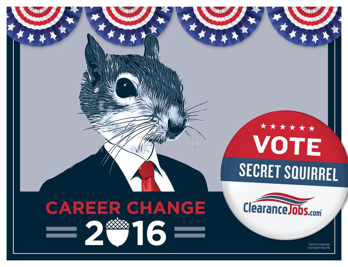 secretsquirrel's tweet photo. The time has come for cleared professionals to cast their vote.
If elected, #SecretSquirrel2016 will help you find your golden nut. https://t.co/VwTknL6aIR