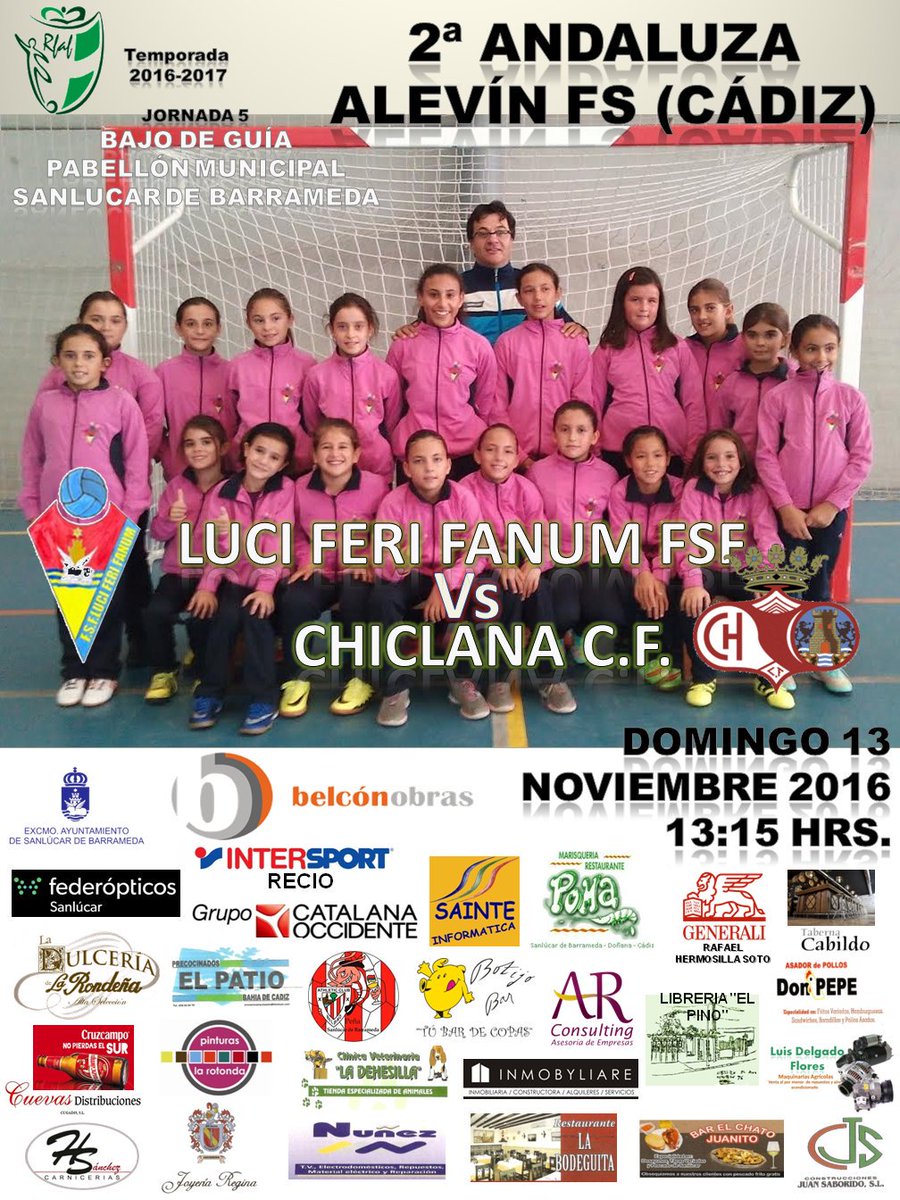 SanlucarALdia's tweet photo. Día 13 de Noviembre, FÚTBOL SALA FEMENINO, #LuciFeri - #Chiclana 13:15h. Pabellón Mpal. Bajo de Guía. https://t.co/UYrM2Tr5r3