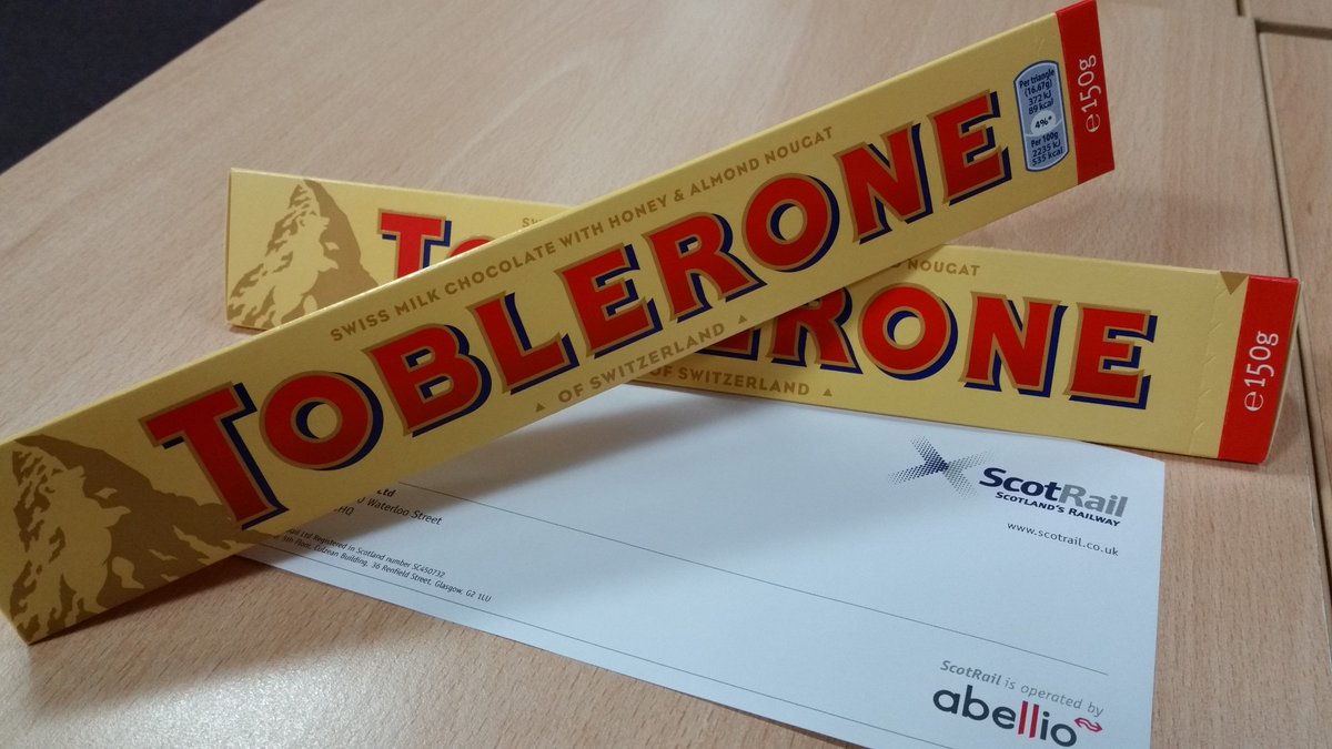 ScotRail's tweet photo. 🆓🍫‼

We've got two "rare limited edition original" #Toblerone to give away. 

Just RT this and we'll pick winners at random at 9pm. https://t.co/QCbHx6fi4Y