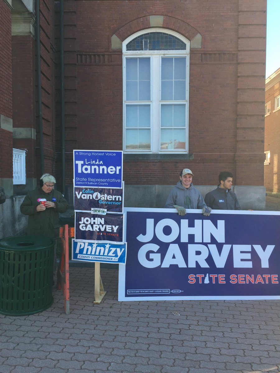 JohnGarveyNH's tweet photo. Christophe and Jared are excited to welcome you to the polls in Newport! #nhpolitics https://t.co/rN0I6kpAGq
