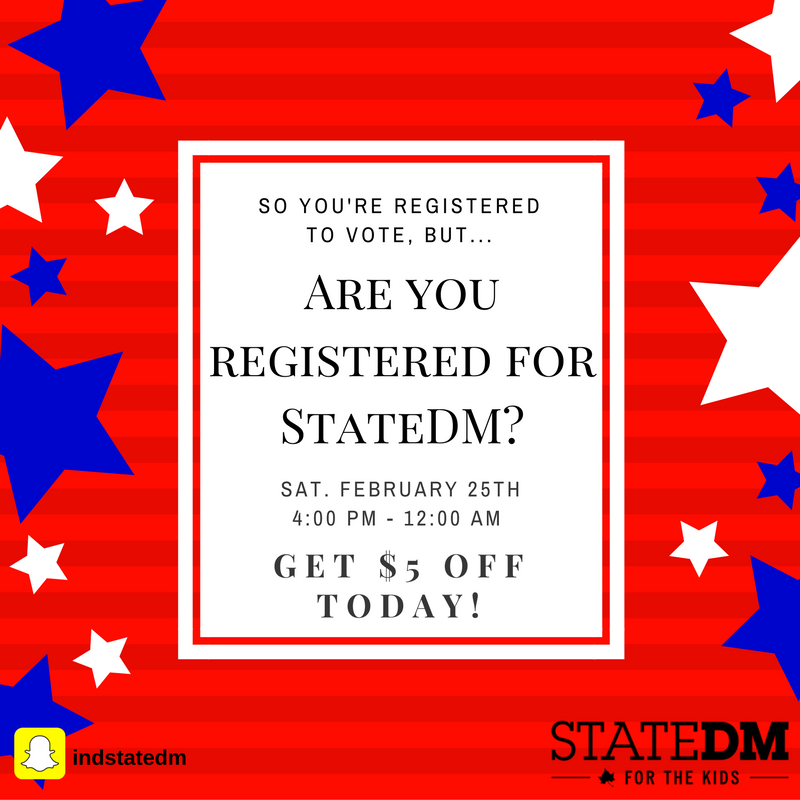 indstateDM's tweet photo. Day 2: Get $5.00 off StateDM registration, making it only $20.00! Valid today (11/8) only. Link: https://t.co/1vi8wK0gAZ #WhoIsStateDM https://t.co/1JIRGTCC3Y