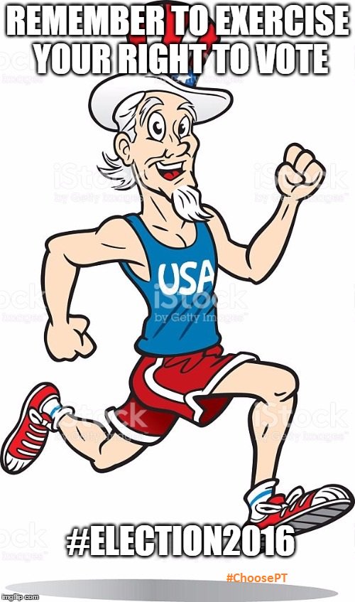 APTAcvp's tweet photo. Remember to "#exercise" your right to #vote today! ;) And to #choosePT #Election2016 #cvpPT #solvePT #dptstudent https://t.co/Y9qcV33X7O