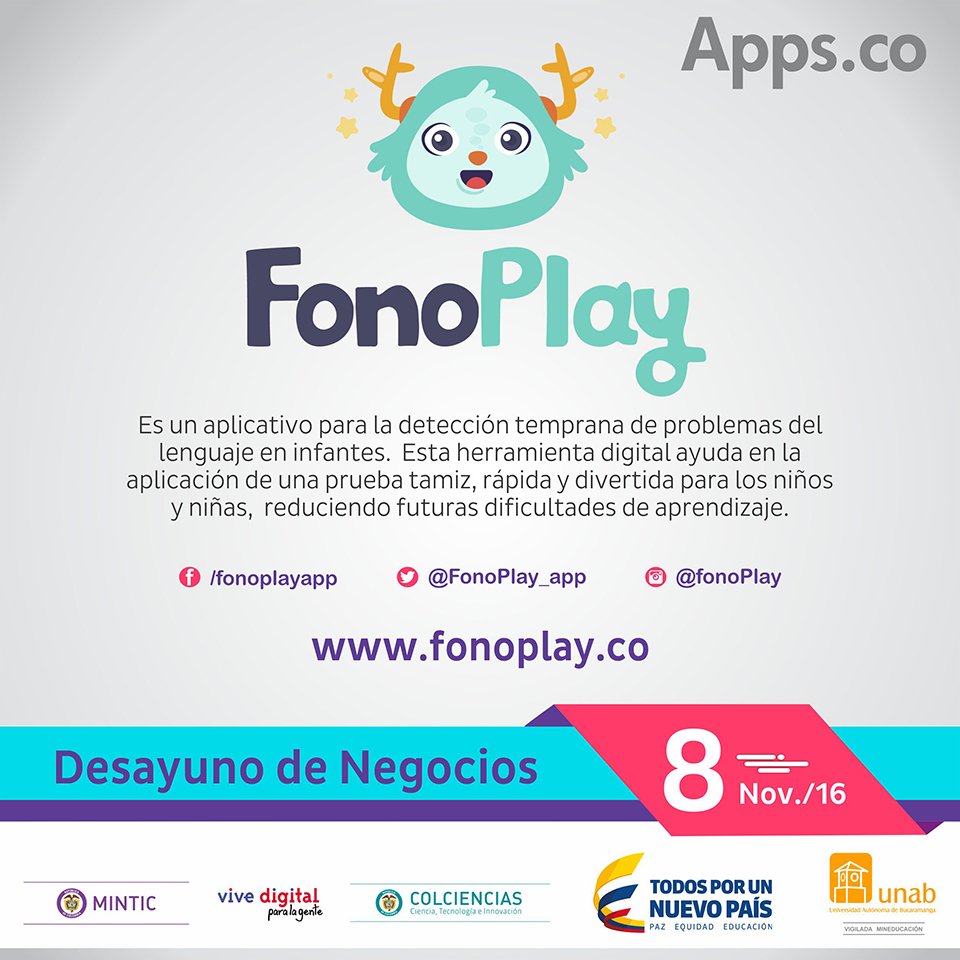 AppsCo's tweet photo. .@FonoPlay_app para la detección de problemas de lenguaje junto a empresarios de salud en Desayuno de Negocios #HITeraciónIX @AppsCoUNAB https://t.co/HeqiT7dl1M