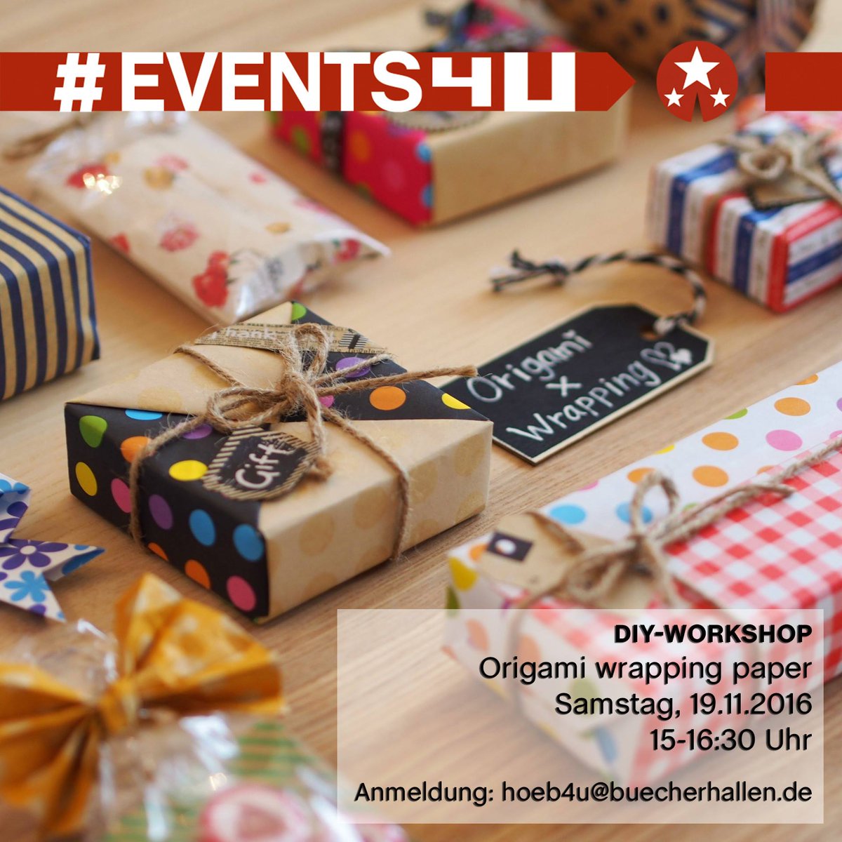 Ihr möchtet Eure Weihnachtsgeschenke ganz besonders verpacken?
Dann kommt zu unserem nächsten Origami Workshop!