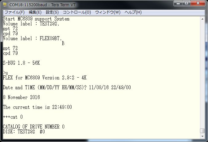 yuiba2's tweet photo. FLEX 6809 やっと動作。モニタプログラムのS-BUGから、uコマンドでブート。FDC WD1791をSTM32でエミュレートした。FDCのデータレジスタにトラック番号を書くというのが盲点だった。 #MC6809 #oldcpu #FLEX6809 https://t.co/erIntfWptd
