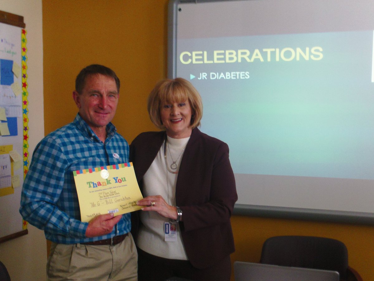 Congratulations! Well deserved, Mr. Gerichten!  National recognition for outstanding support of JDRF's Walk to Cure Diabetes <a href="/NewBridgeBears/">New Bridge Middle</a>