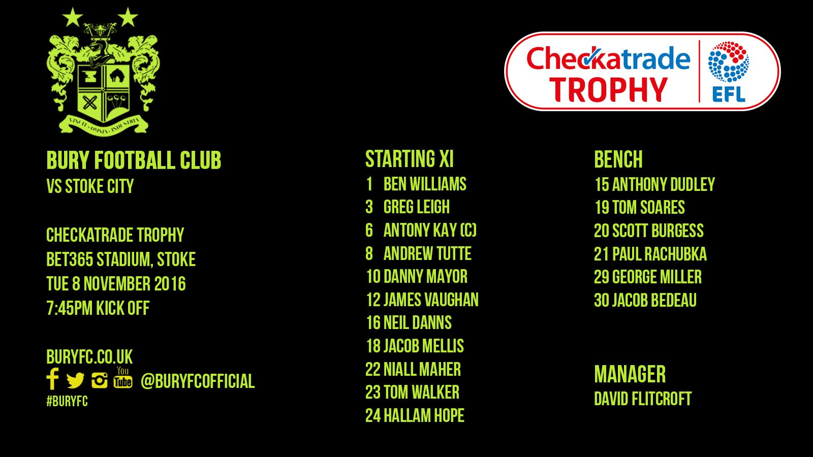 Bury Football Club on Twitter "Team News direct from the bet365