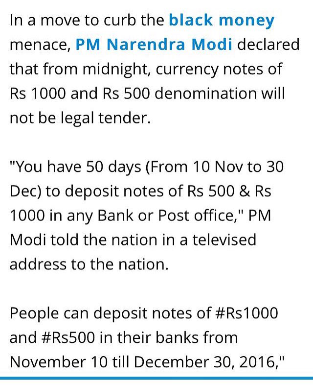 MissMalini's tweet image. FYI: #blackmoney #currency 500 and 1000 Rs banned from midnight. #ModiFightsCorruption #Modi #Rs500andRs1000