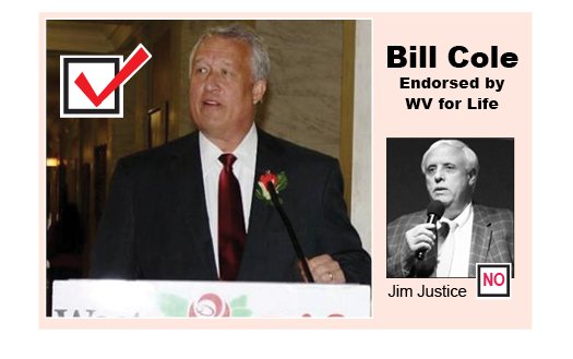 BILL COLE - a proven pro-life voice for West Virginia’s unborn. A vote for ANYONE ELSE = a vote AGAINST unborn babies. #wv4life <a href="/BillColeWV/">Bill Cole WV</a>