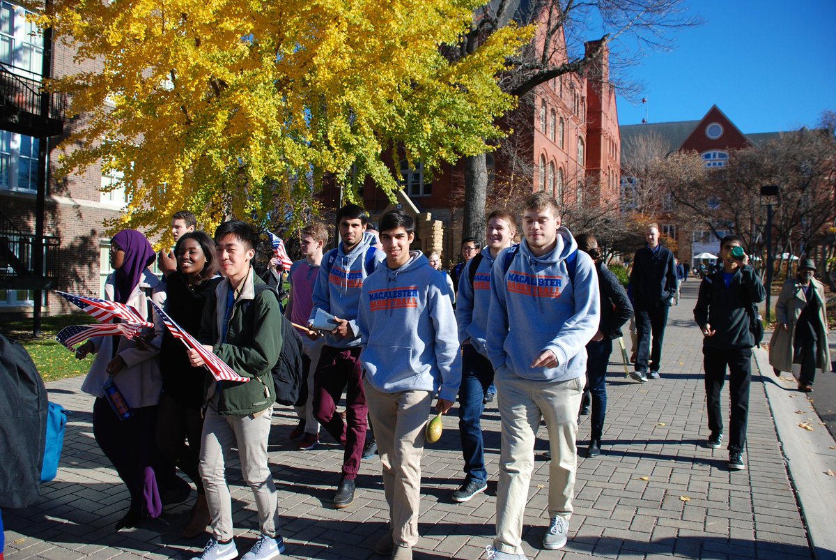MacalesterCEC's tweet photo. Shout out to @MACathletics for leading the charge in our most recent voting parade. Way to show your efficacy as a team! #MacTheVote #HeyMac https://t.co/X38Z6gBU0G