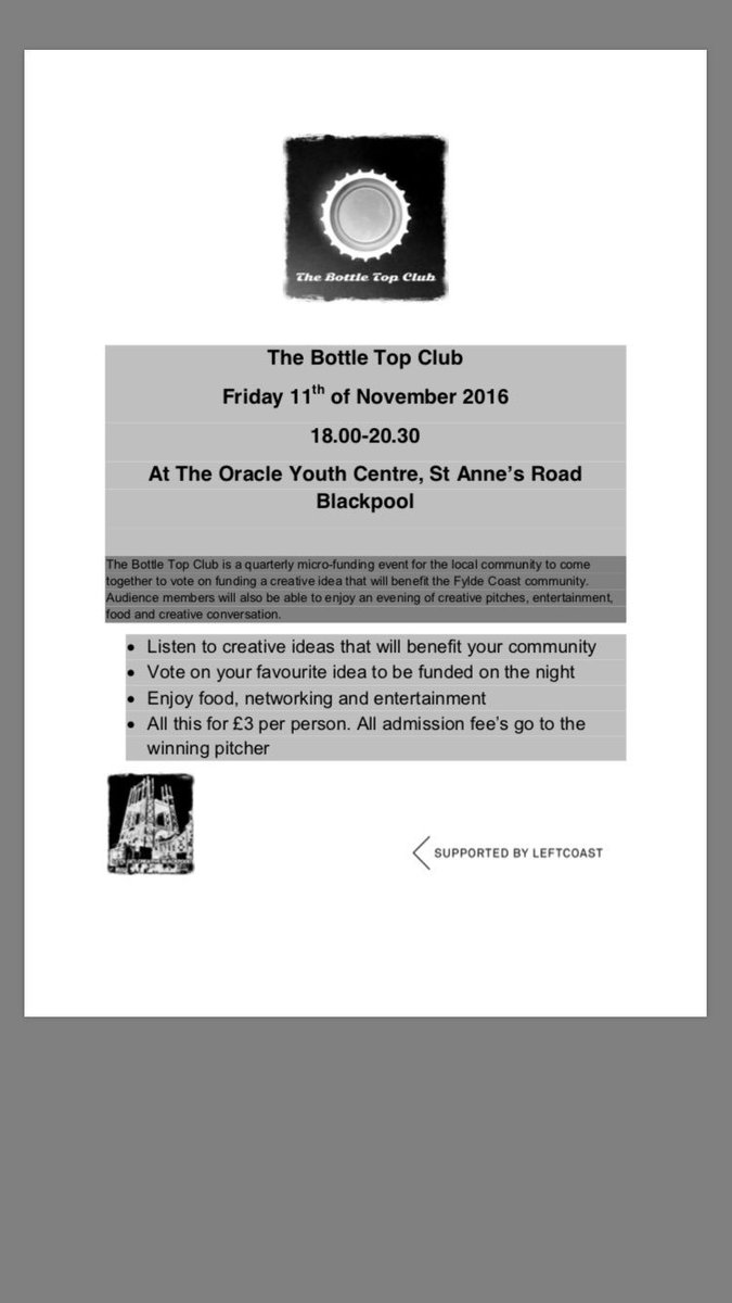 leftcoastuk's tweet image. Have you heard of the bottle top club? Come along on Friday 6pm to find out more and support the local creative scene.