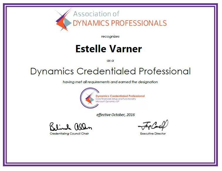 DynProOrg's tweet image. Please congratulate Estelle Varner of @NjevityToGo who earned  #DynamicsCredentialedProfessional
