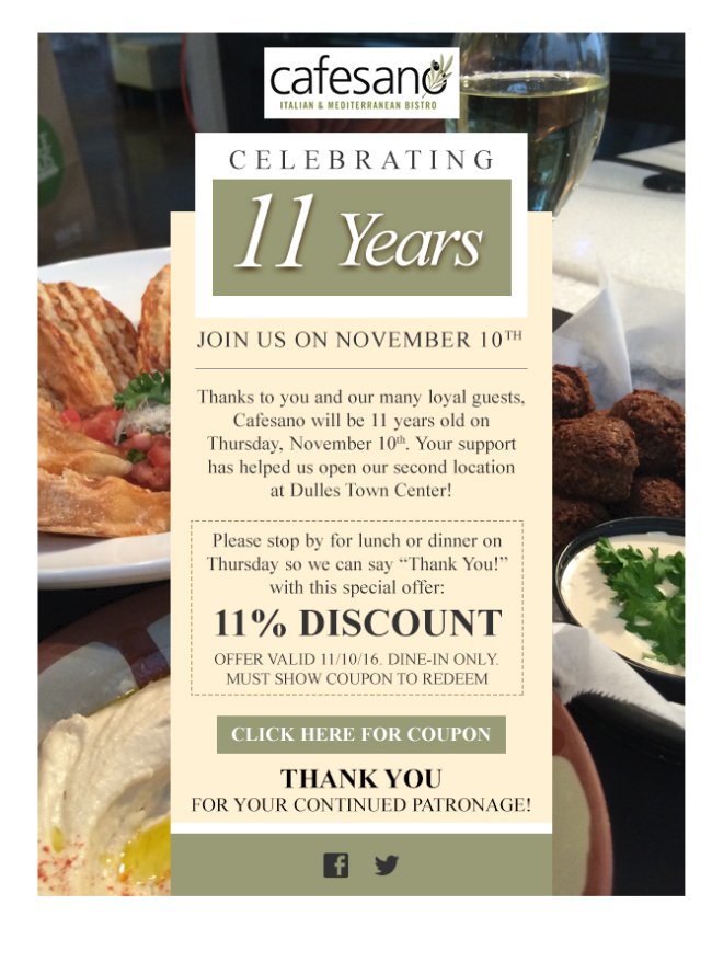 CafesanoReston's tweet image. Enjoy this Special Gift for our Anniversary! bit.ly/2faT5TR