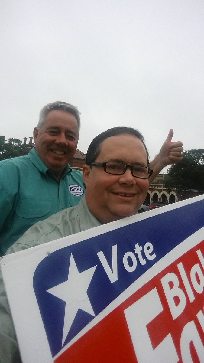 Elect_Blake's tweet image. The rain didn't stop @bobhaueter and me from stopping by the Gonzales Courthouse to welcome voters.   Don't get stopped from voting today.