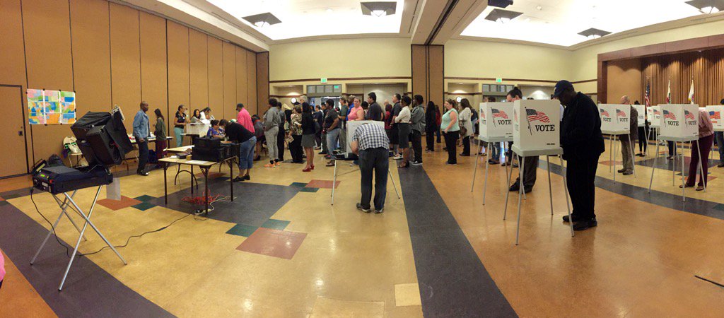 JCMaherPhoto's tweet photo. The polling place at the Community Center in Rancho Cucamonga is busy, but moving. #electionday #IEVote https://t.co/XJYGQ3Nrlb