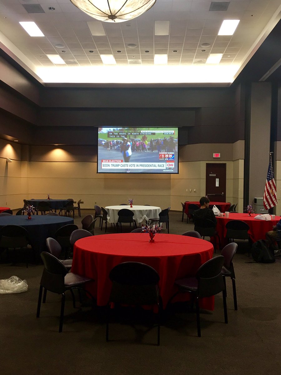TSUEngagement's tweet photo. TODAY is #ElectionDay! Coverage will be showing in the TSC Ballrooms all day so stop by! #GoVote @TarletonStuLife @TarletonServes https://t.co/kpmO7px57P