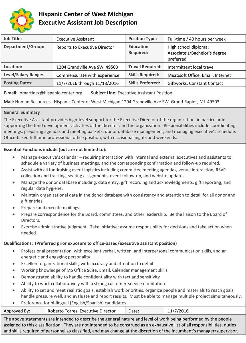 Join our team! We are looking an Executive's assistant. See attachment below: