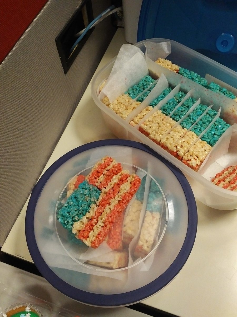 narams's tweet photo. .@tylerbuist made American themed rice crispy squares. This team is laser focused on the US election. Watch @PnPCBC from 5-8 tonight! https://t.co/rFiCuDrHWF