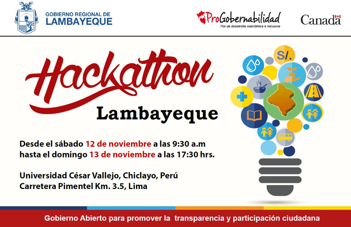 pgobernabilidad's tweet photo. 1° #HackathonLambayeque por la #Transparencia #SeguridadCiudadana con data liberada de @gr_lambayeque inscríbete:https://t.co/dEif9pewvk https://t.co/BMZ7eEbWQr