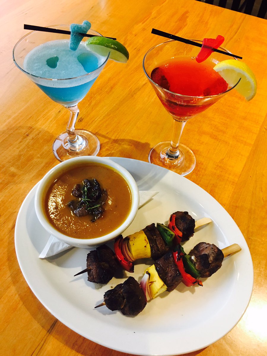 Election Day Specials! "Trumps Spray Tan Soup", "Clinton Kebobs", and Red &amp; Blue State Cocktails w candy garnish. Cheers