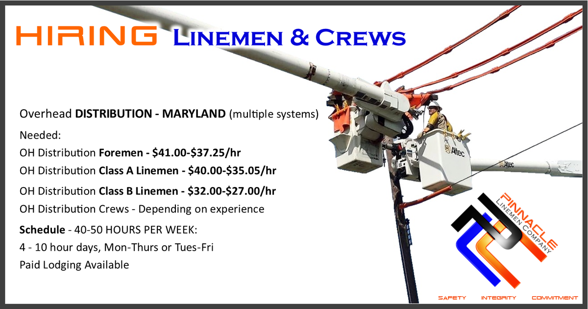 pinnaclelinemen.com/new-hire-appli… #lineman #linelife #linemanjobs #powerlineman #linemanpride #linejunk  #highvoltage #lifeontheline #powerlines