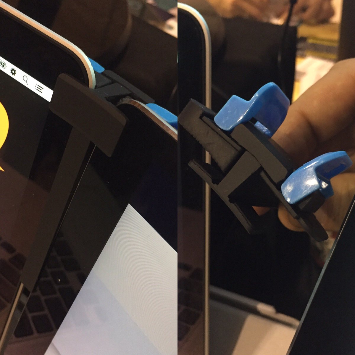 WakeDynamite's tweet photo. PS. The nice clips keeping the screens together are made by @TenOneDesign #websummit2016 https://t.co/5v14vG0k0m
