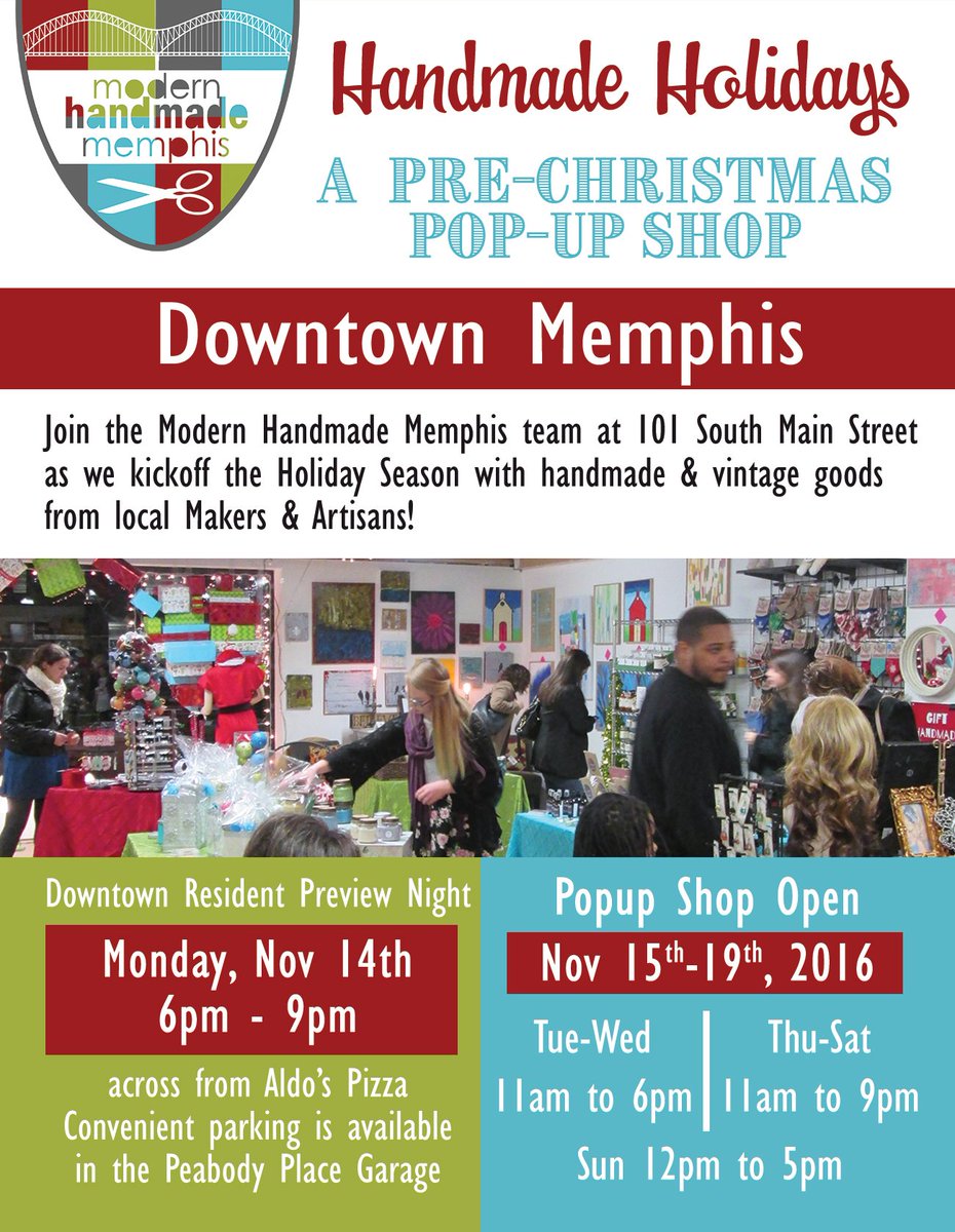 DowntownMemphis's tweet image. Get some holiday shopping done and support local makers at @ModHandMemphis Pre-Christmas Pop Up Shop at The 101! &amp;gt;&amp;gt; downtownmemphis.com/things-to-do/e…