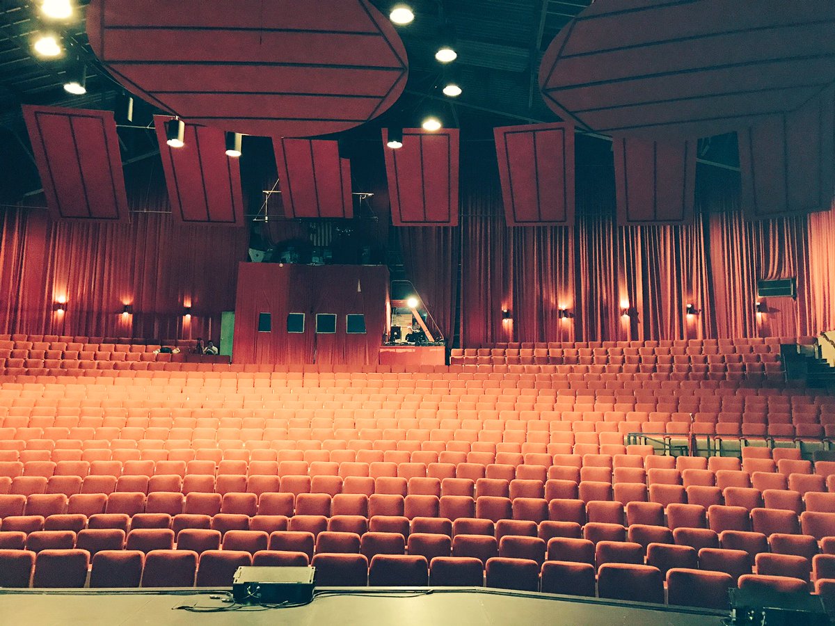 Photo from stage into empty auditorium at the Palace of Fine Arts.
